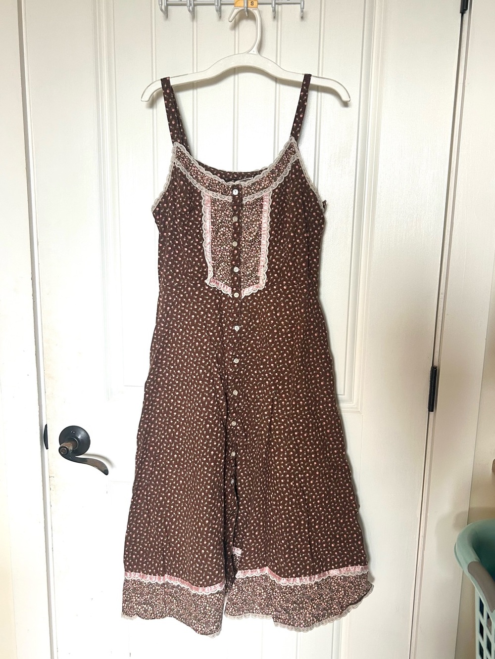 Gunne Sax floral lace trim brown and pink prairie sun dress
